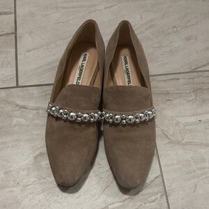 Karl Lagerfeld Women's Beige Loafers with Silver Embellishments